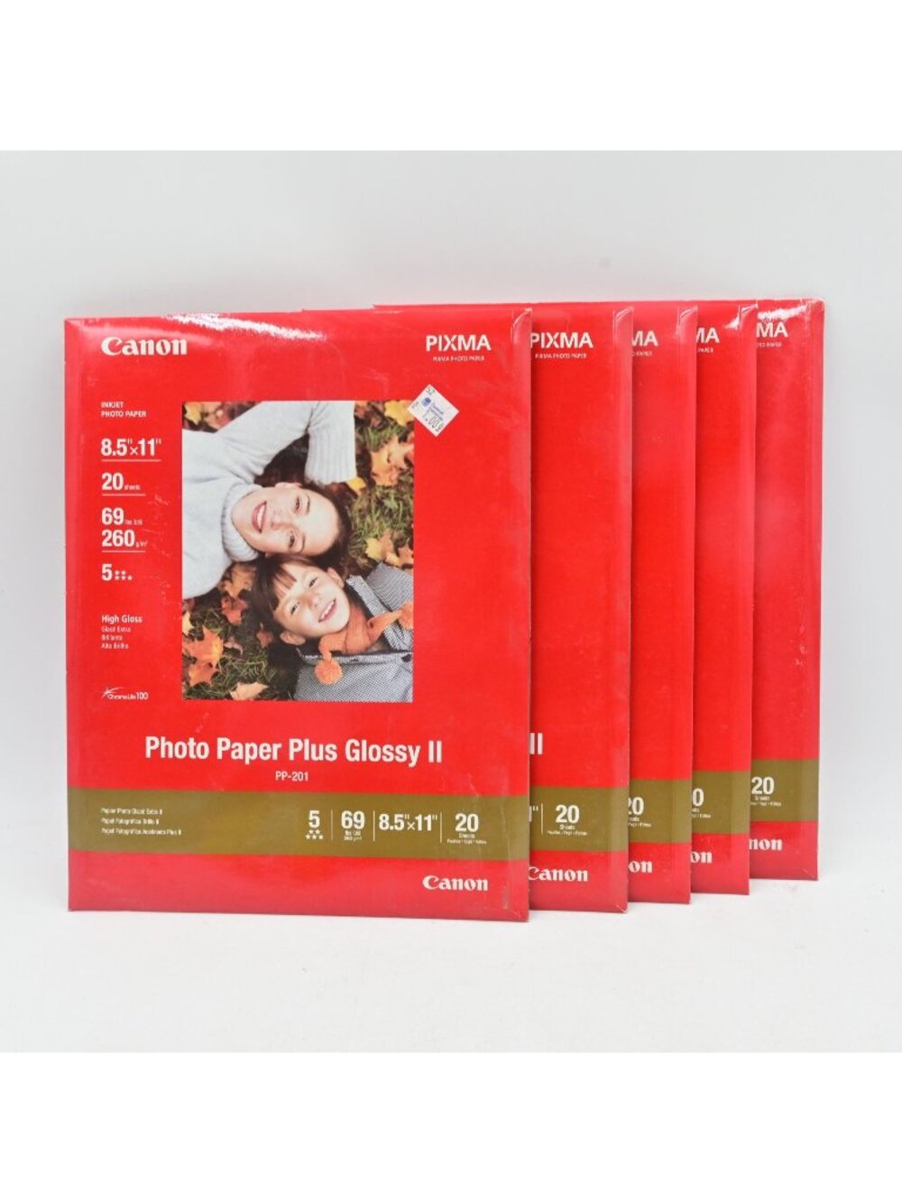 Canon Photo Paper Plus Glossy II 8.5x11 PP-201 Inkjet 20 Sheets Lot of 5 New